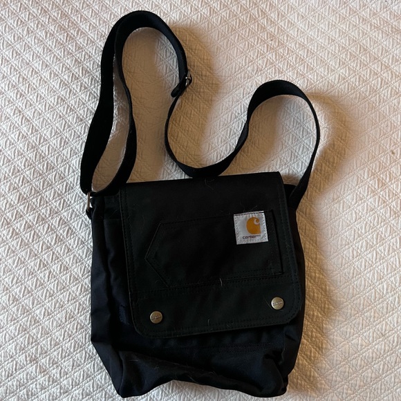 Carhartt Handbags - Carhartt Black Crossbody Messenger Bag with Yellow Logo Patch